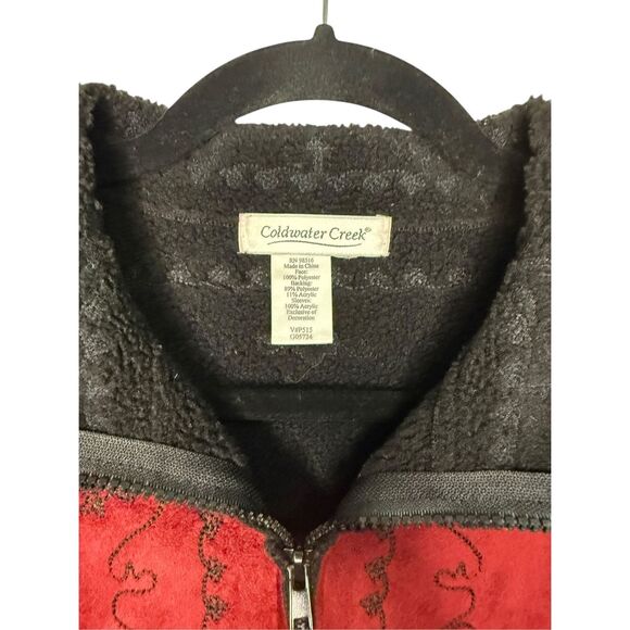 Coldwater Creek Women’s Large Faux Suede Zip Up Jacket Knit Sleeves Embroidered - Picture 4 of 6